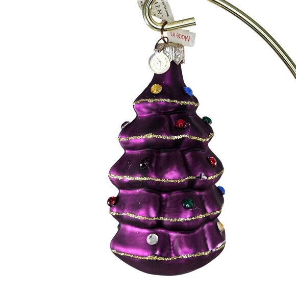 Department 56 Purple Glass Christmas Tree Ornament Glitter Jewels Made In Poland - Picture 1 of 8
